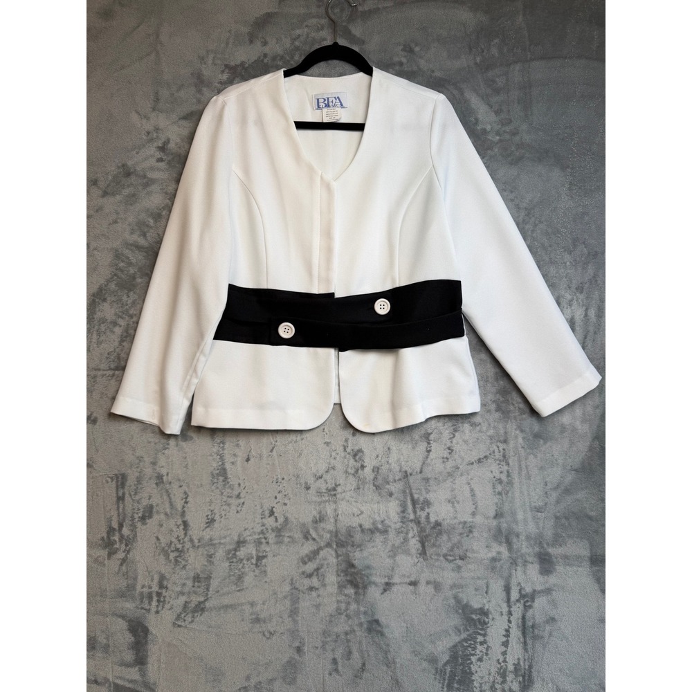BFA Classics Vintage White Black Colorblock Waist Button Blazer Jacket 16P